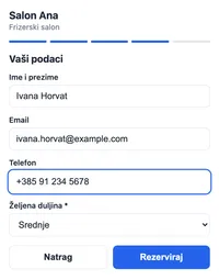 Bookly - podaci za rezervaciju