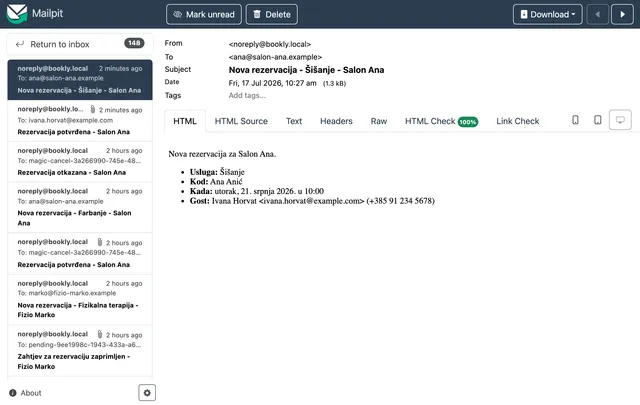 Bookly - automatska email potvrda