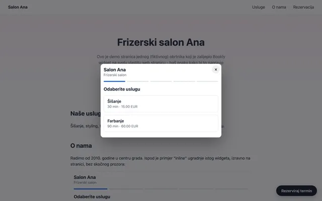 Bookly widget na stranici obrtnika